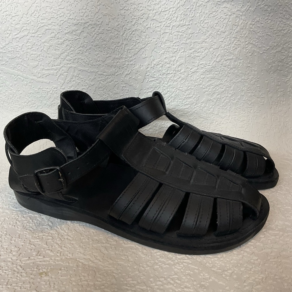 Jerusalem Barak Closed Toe Sandals Mens 45 /12 Ankle Handcrafted Leather Black
